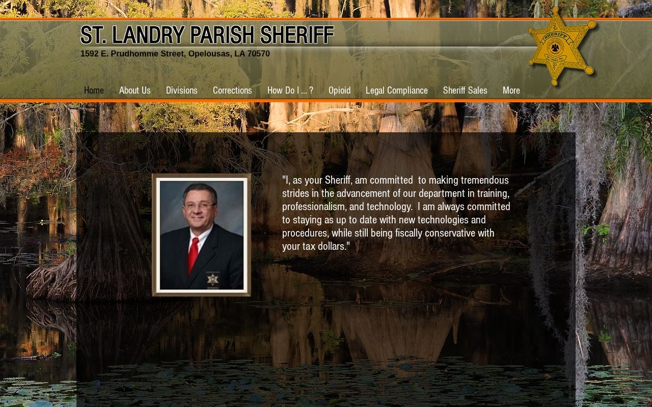 St. Landry Parish Sheriff's Office website with official inmate navigation
